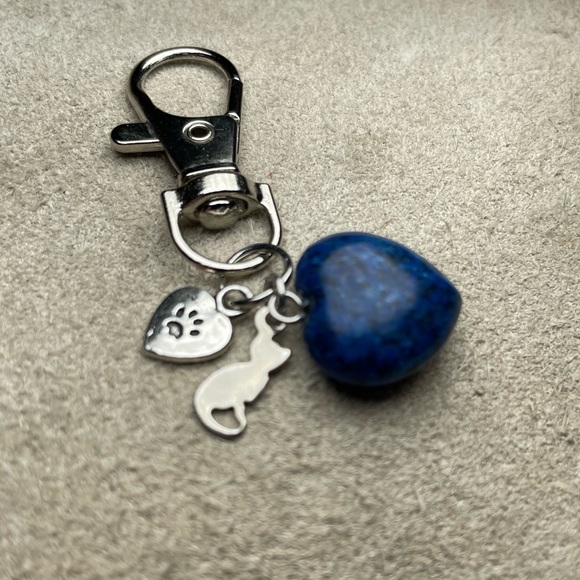Lapiz Lazuli Heart Shaped Stone Love My Cat Keychain Or Purse Toggle - Picture 9 of 12
